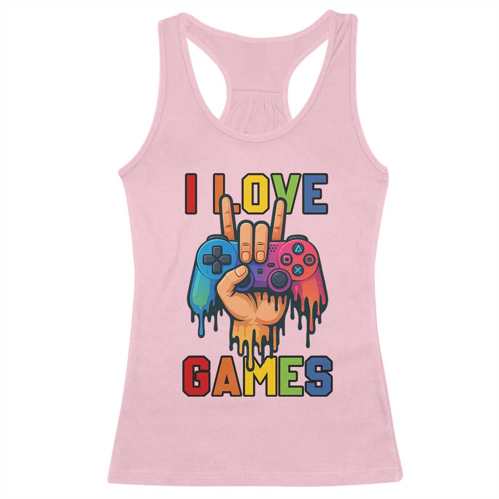 I Love Games Colorful Gamer Controller Gift Racerback Tank Top - Wonder Print Shop