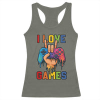 I Love Games Colorful Gamer Controller Gift Racerback Tank Top - Wonder Print Shop