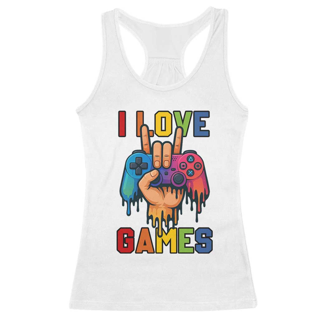 I Love Games Colorful Gamer Controller Gift Racerback Tank Top - Wonder Print Shop