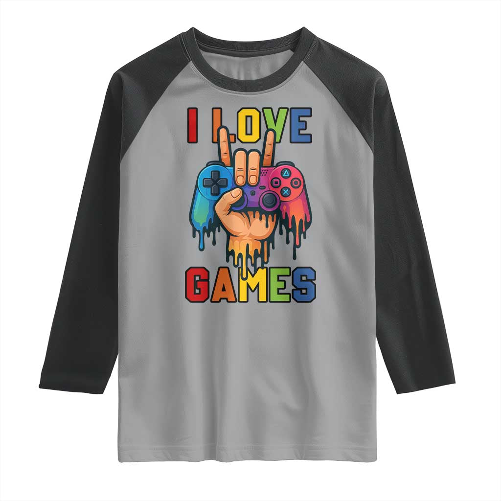 I Love Games Colorful Gamer Controller Gift Raglan Shirt - Wonder Print Shop