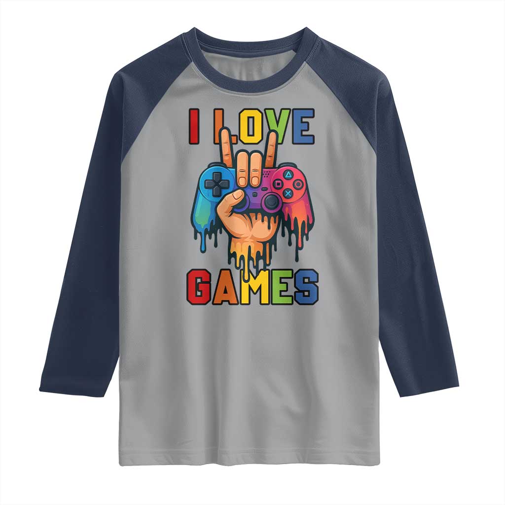 I Love Games Colorful Gamer Controller Gift Raglan Shirt - Wonder Print Shop