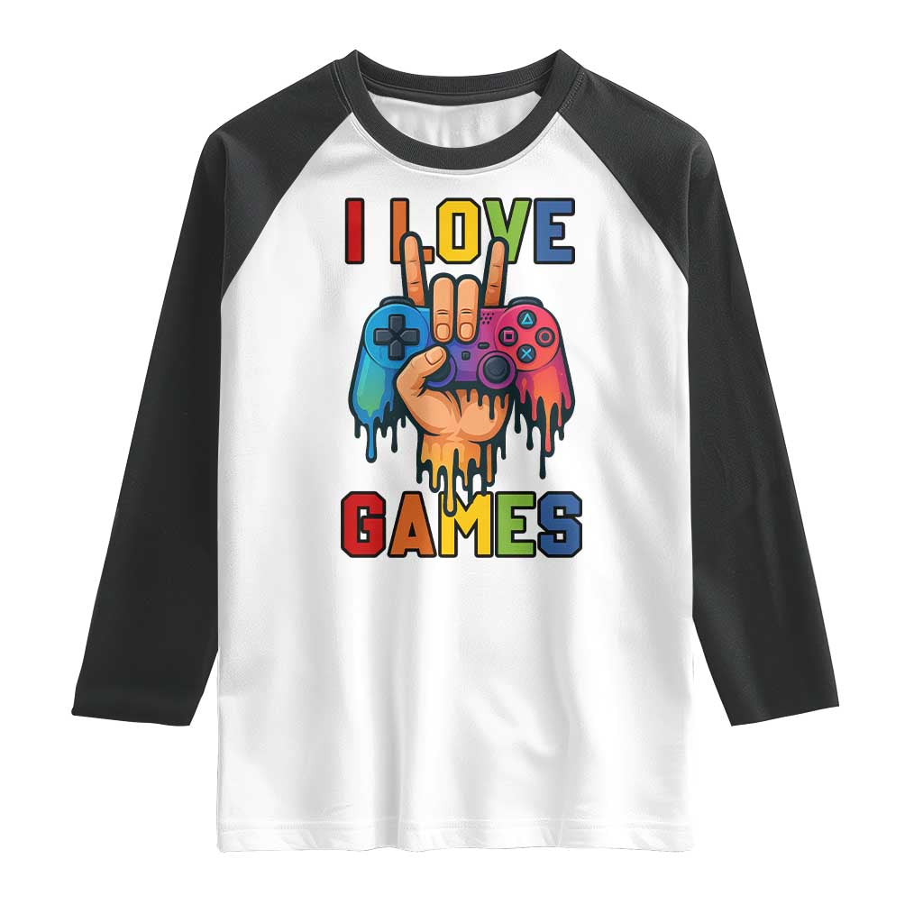 I Love Games Colorful Gamer Controller Gift Raglan Shirt - Wonder Print Shop