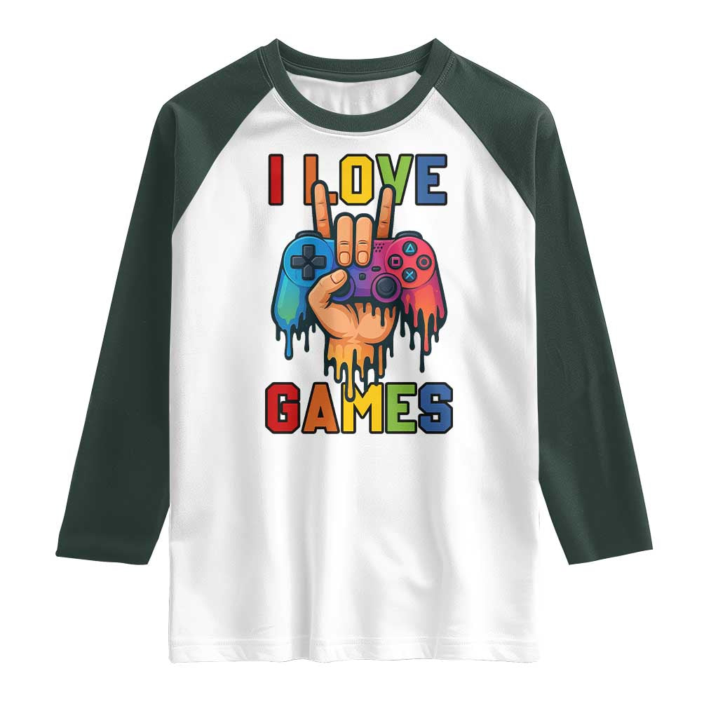 I Love Games Colorful Gamer Controller Gift Raglan Shirt - Wonder Print Shop