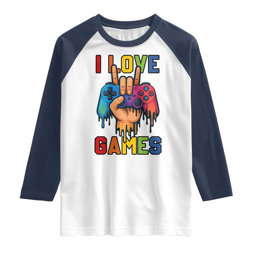 I Love Games Colorful Gamer Controller Gift Raglan Shirt - Wonder Print Shop