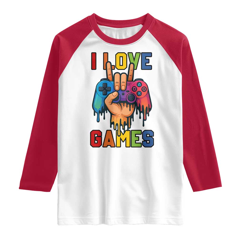 I Love Games Colorful Gamer Controller Gift Raglan Shirt - Wonder Print Shop
