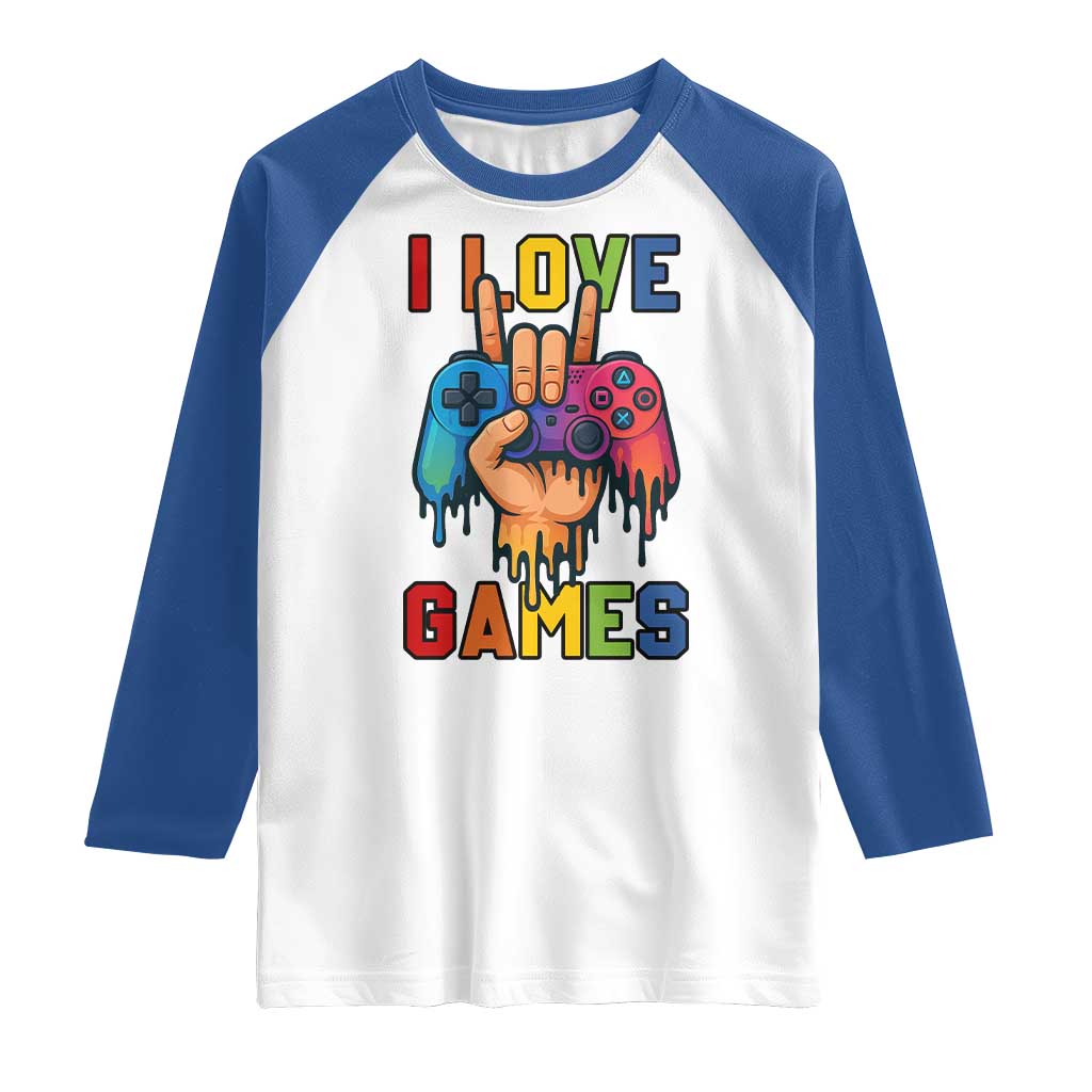 I Love Games Colorful Gamer Controller Gift Raglan Shirt - Wonder Print Shop