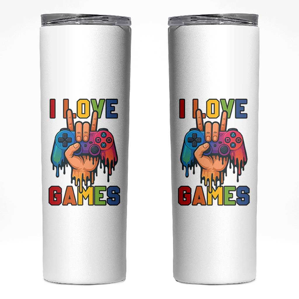 I Love Games Colorful Gamer Controller Gift Skinny Tumbler