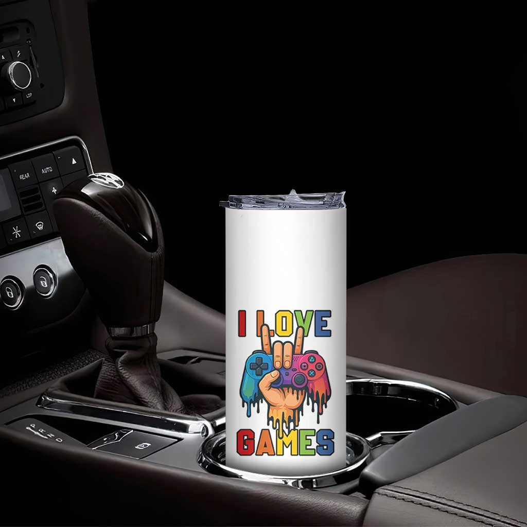 I Love Games Colorful Gamer Controller Gift Skinny Tumbler