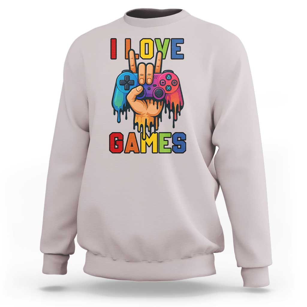 I Love Games Colorful Gamer Controller Gift Sweatshirt - Wonder Print Shop