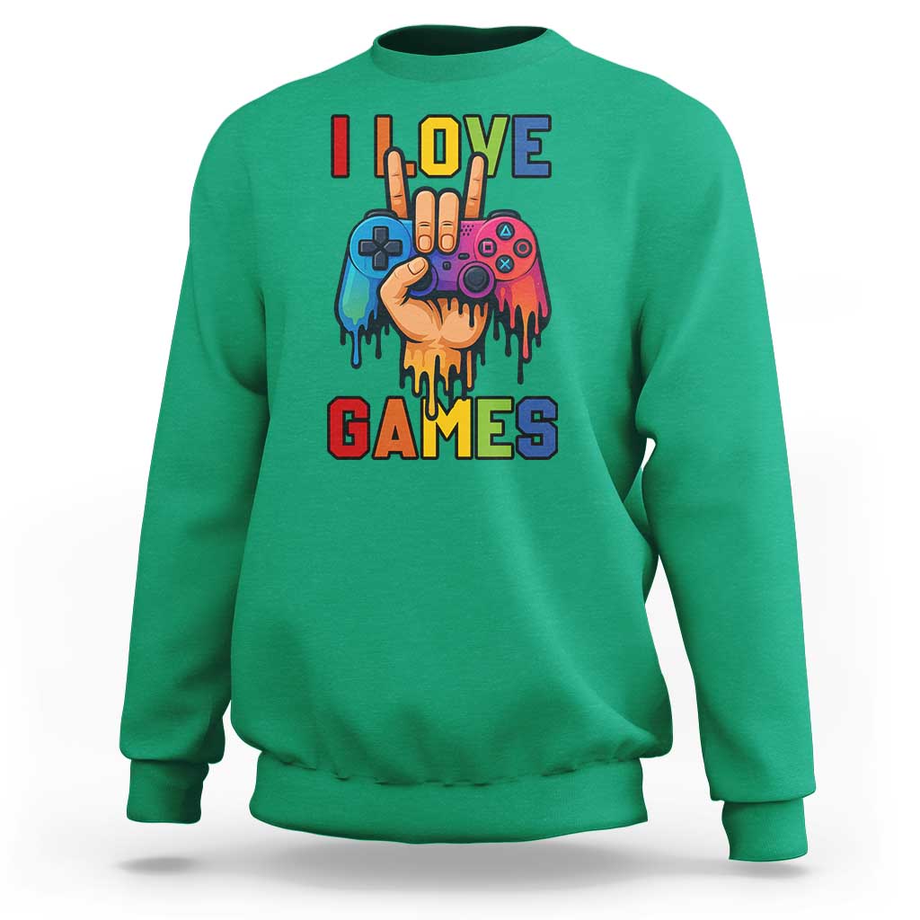 I Love Games Colorful Gamer Controller Gift Sweatshirt - Wonder Print Shop