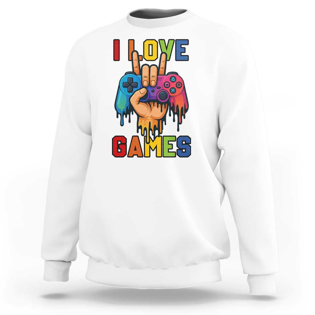 I Love Games Colorful Gamer Controller Gift Sweatshirt - Wonder Print Shop