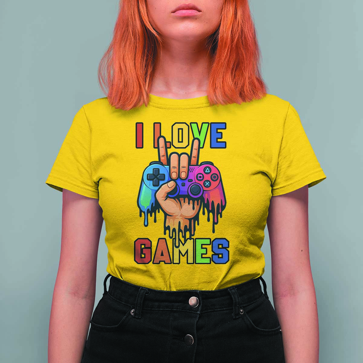 I Love Games Colorful Gamer Controller Gift T Shirt For Women - Wonder Print Shop