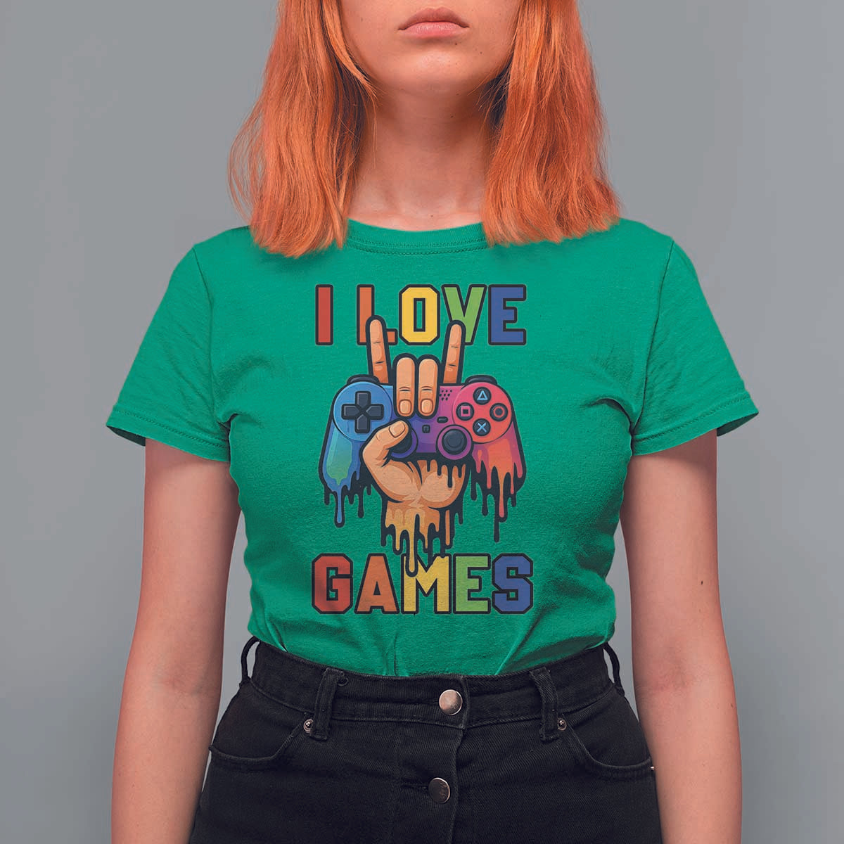 I Love Games Colorful Gamer Controller Gift T Shirt For Women - Wonder Print Shop