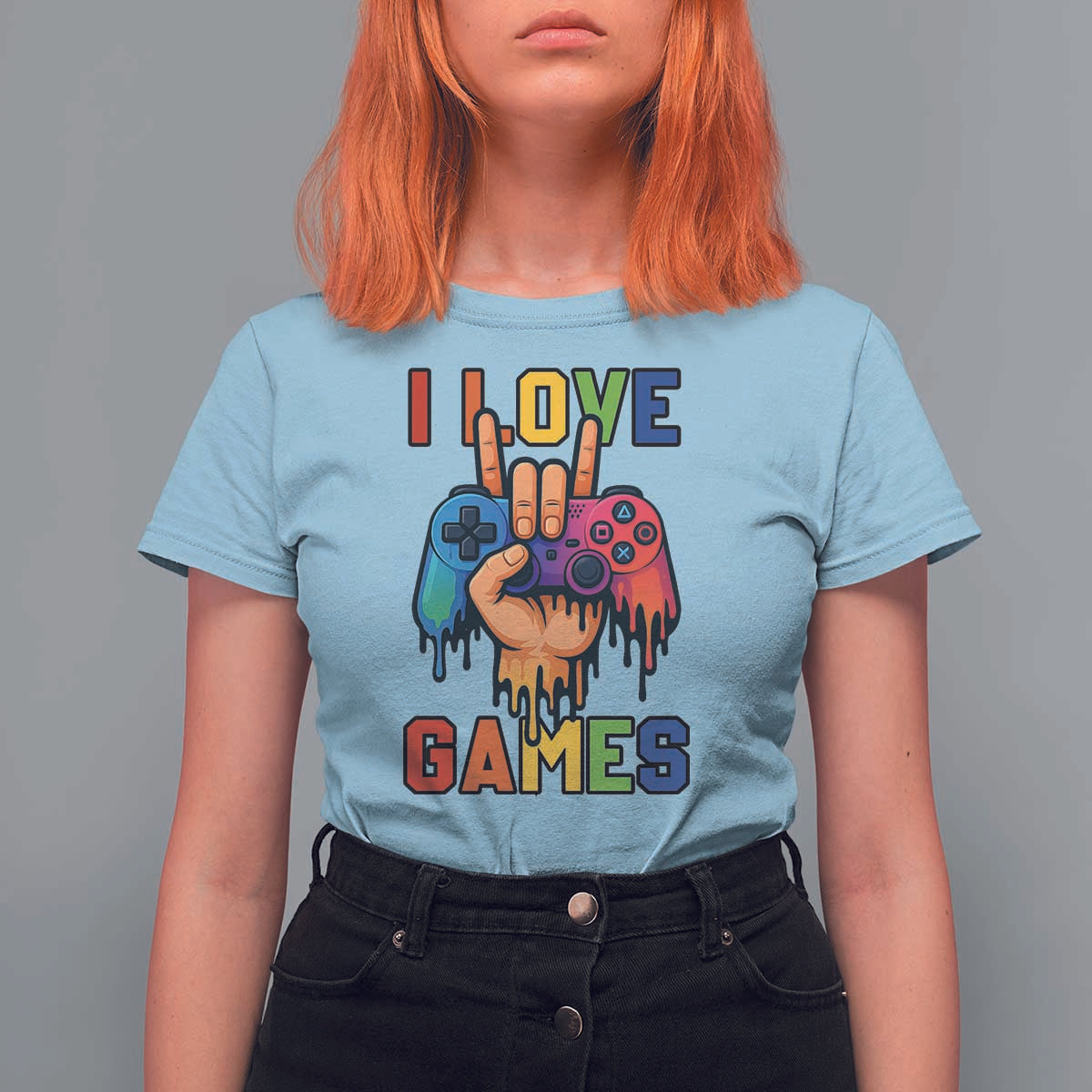 I Love Games Colorful Gamer Controller Gift T Shirt For Women - Wonder Print Shop