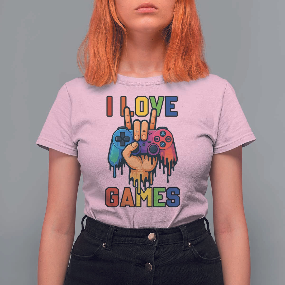 I Love Games Colorful Gamer Controller Gift T Shirt For Women - Wonder Print Shop
