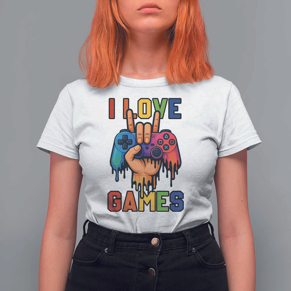 I Love Games Colorful Gamer Controller Gift T Shirt For Women - Wonder Print Shop