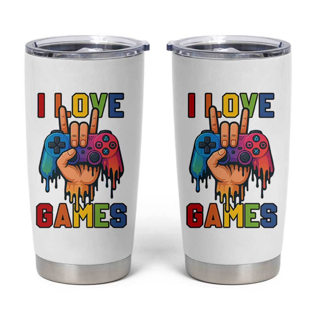 I Love Games Colorful Gamer Controller Gift Tumbler Cup
