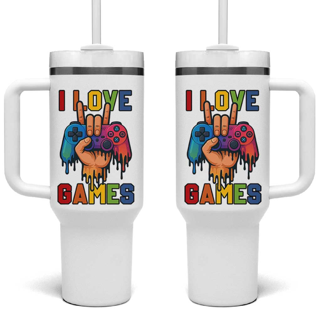 I Love Games Colorful Gamer Controller Gift Tumbler With Handle