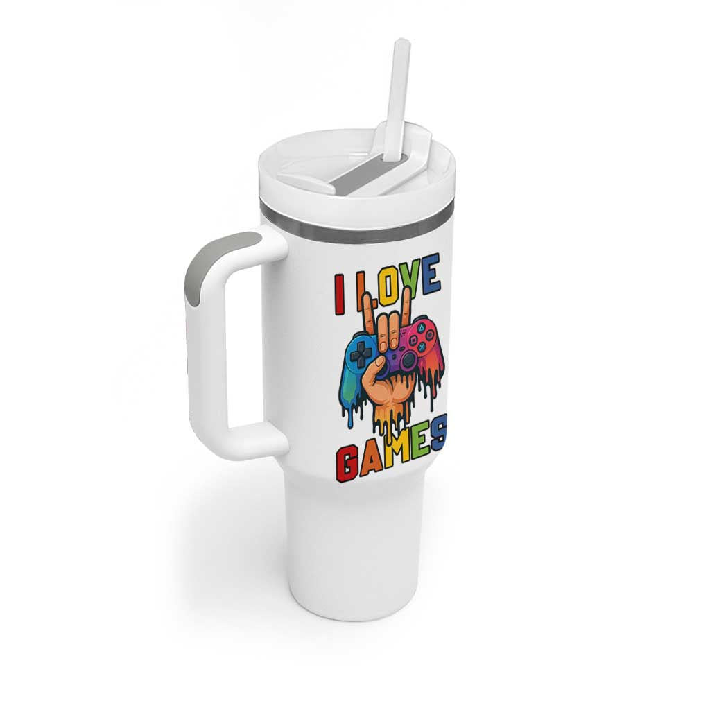 I Love Games Colorful Gamer Controller Gift Tumbler With Handle