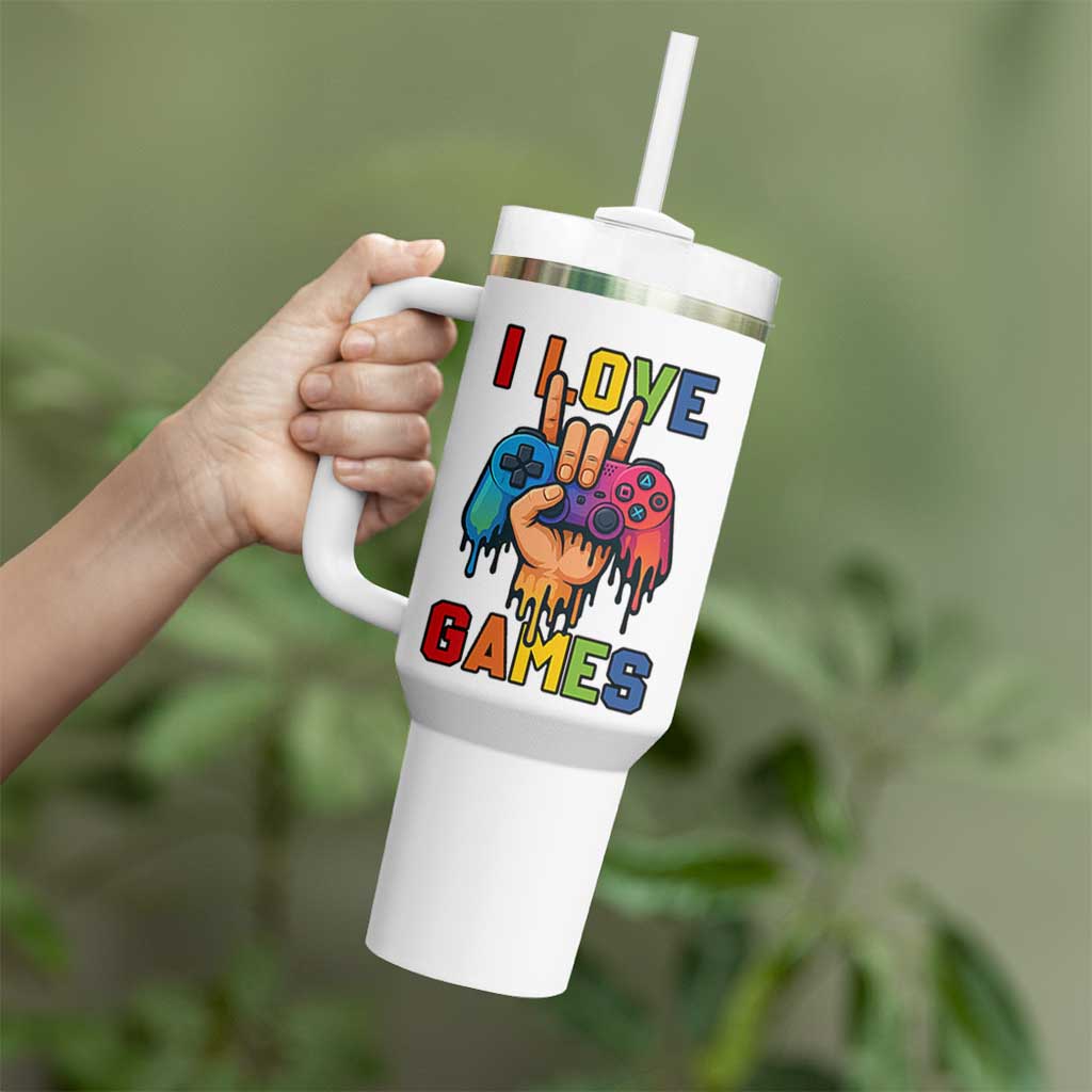 I Love Games Colorful Gamer Controller Gift Tumbler With Handle
