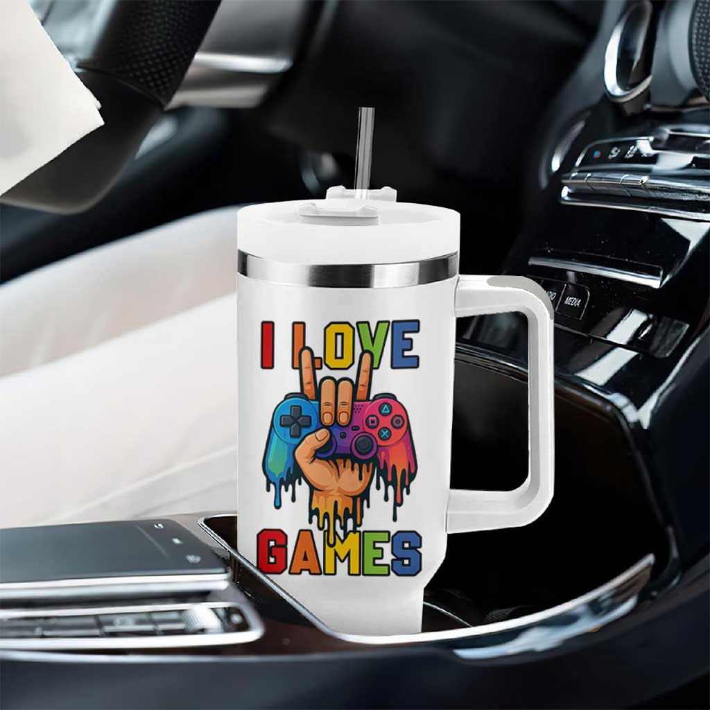 I Love Games Colorful Gamer Controller Gift Tumbler With Handle