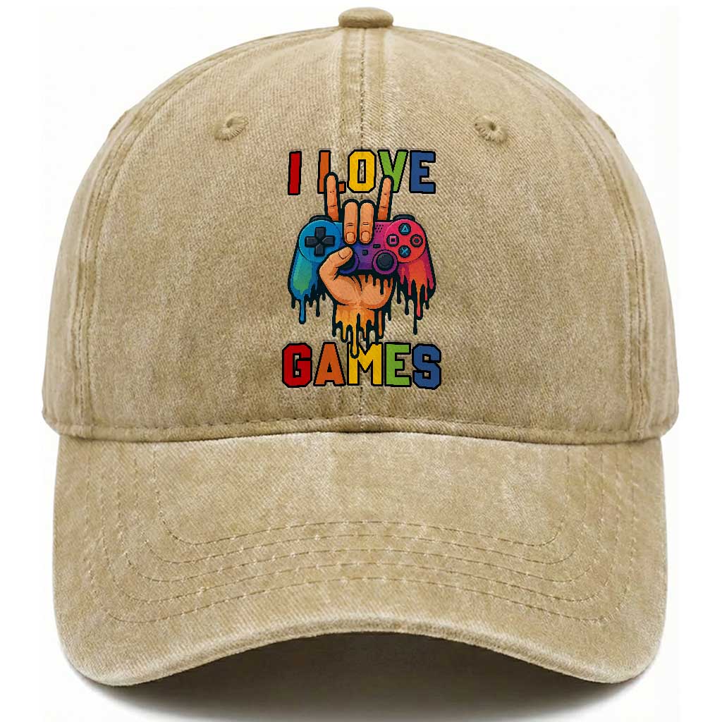 I Love Games Colorful Gamer Controller Gift Washed Cotton Baseball Cap
