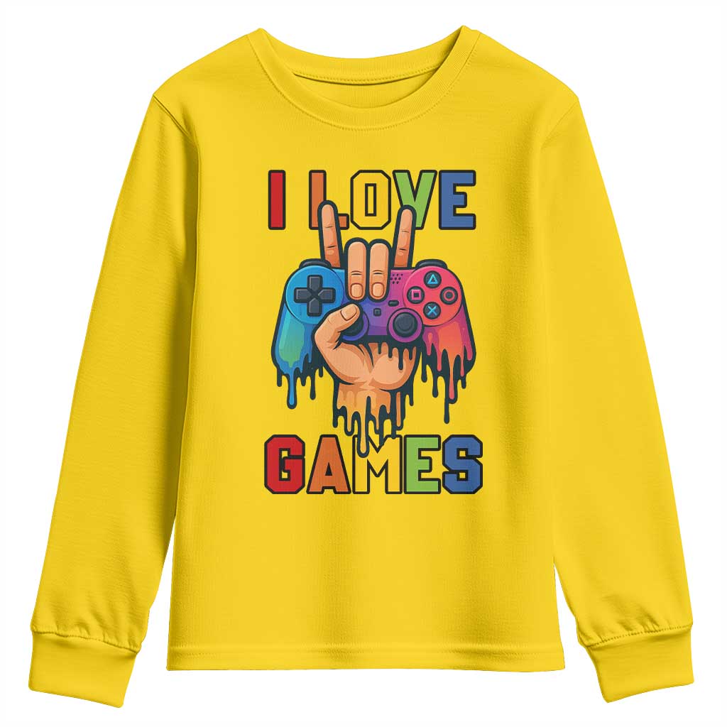 I Love Games Colorful Gamer Controller Gift Youth Sweatshirt - Wonder Print Shop