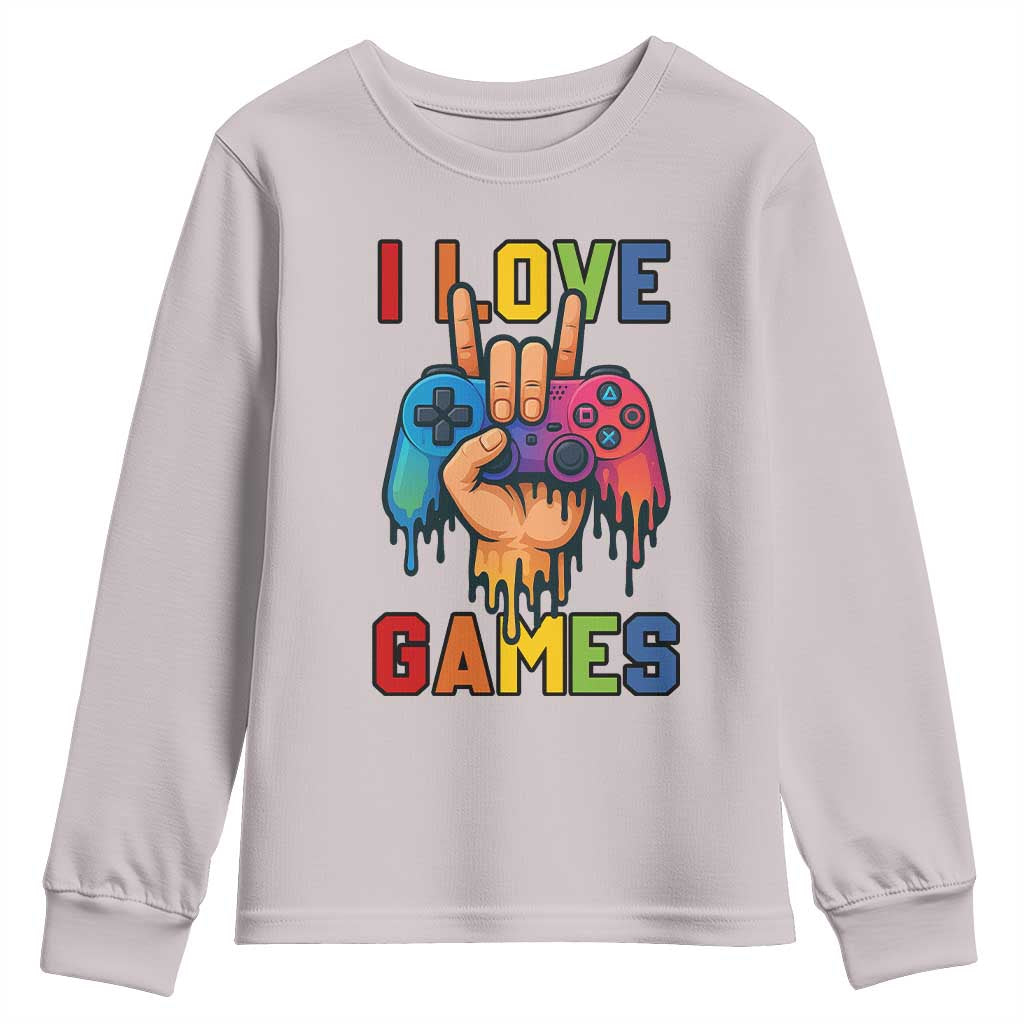 I Love Games Colorful Gamer Controller Gift Youth Sweatshirt - Wonder Print Shop