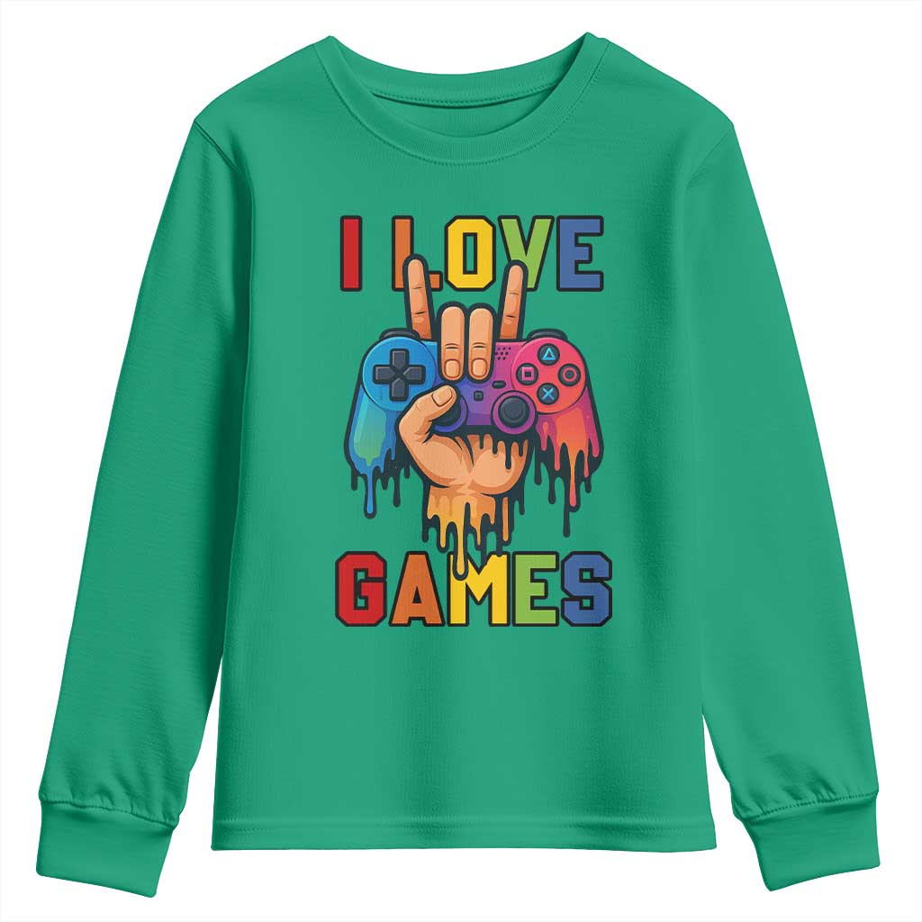 I Love Games Colorful Gamer Controller Gift Youth Sweatshirt - Wonder Print Shop