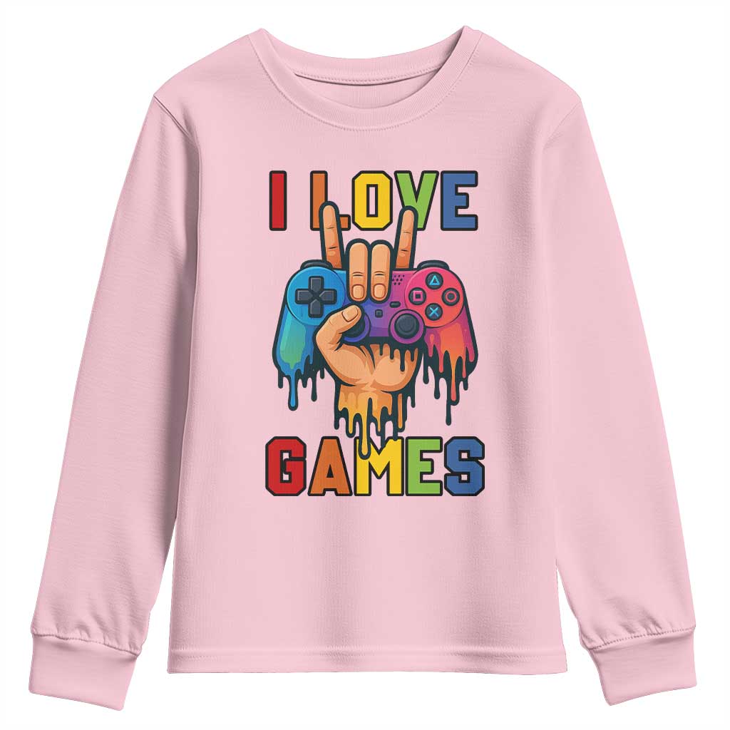 I Love Games Colorful Gamer Controller Gift Youth Sweatshirt - Wonder Print Shop
