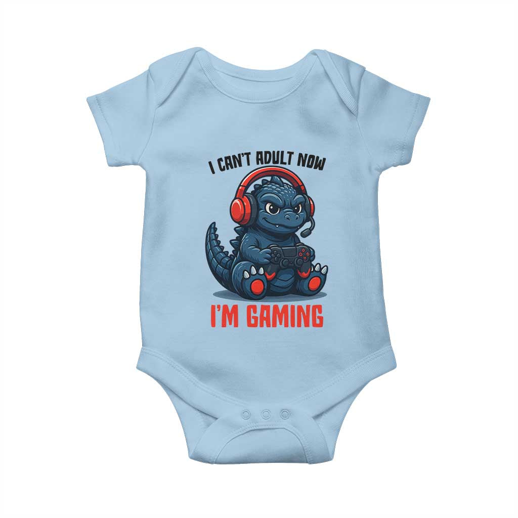 I Cant Adult Now Im Gaming Baby Onesie Funny Monster Playing Video Game - Wonder Print Shop