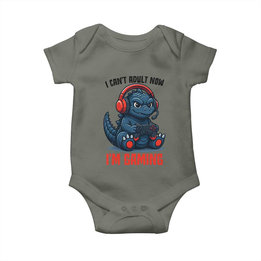 I Cant Adult Now Im Gaming Baby Onesie Funny Monster Playing Video Game - Wonder Print Shop