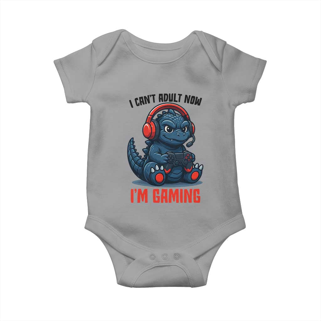 I Cant Adult Now Im Gaming Baby Onesie Funny Monster Playing Video Game - Wonder Print Shop