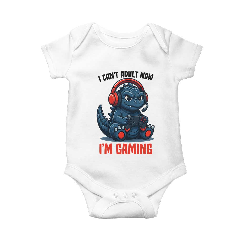 I Cant Adult Now Im Gaming Baby Onesie Funny Monster Playing Video Game - Wonder Print Shop