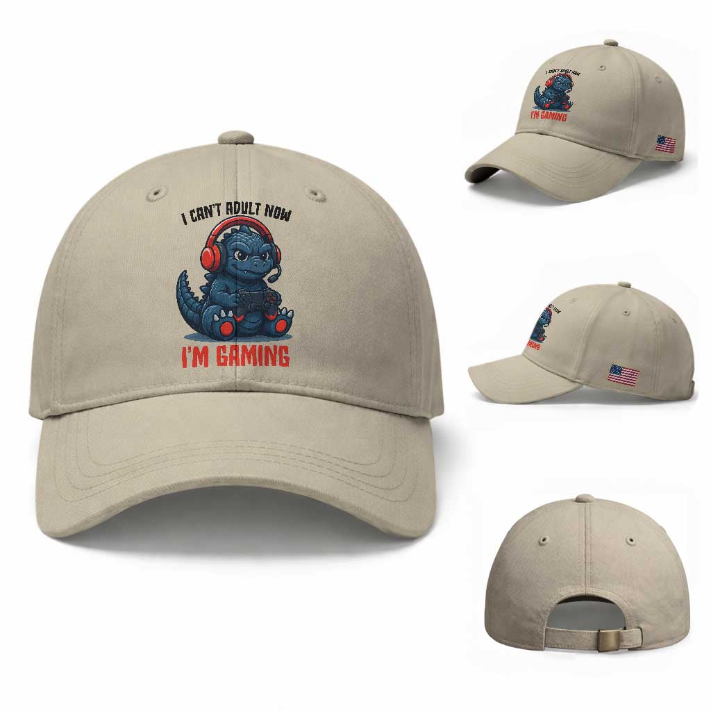 I Cant Adult Now Im Gaming Baseball Cap Funny Monster Playing Video Game