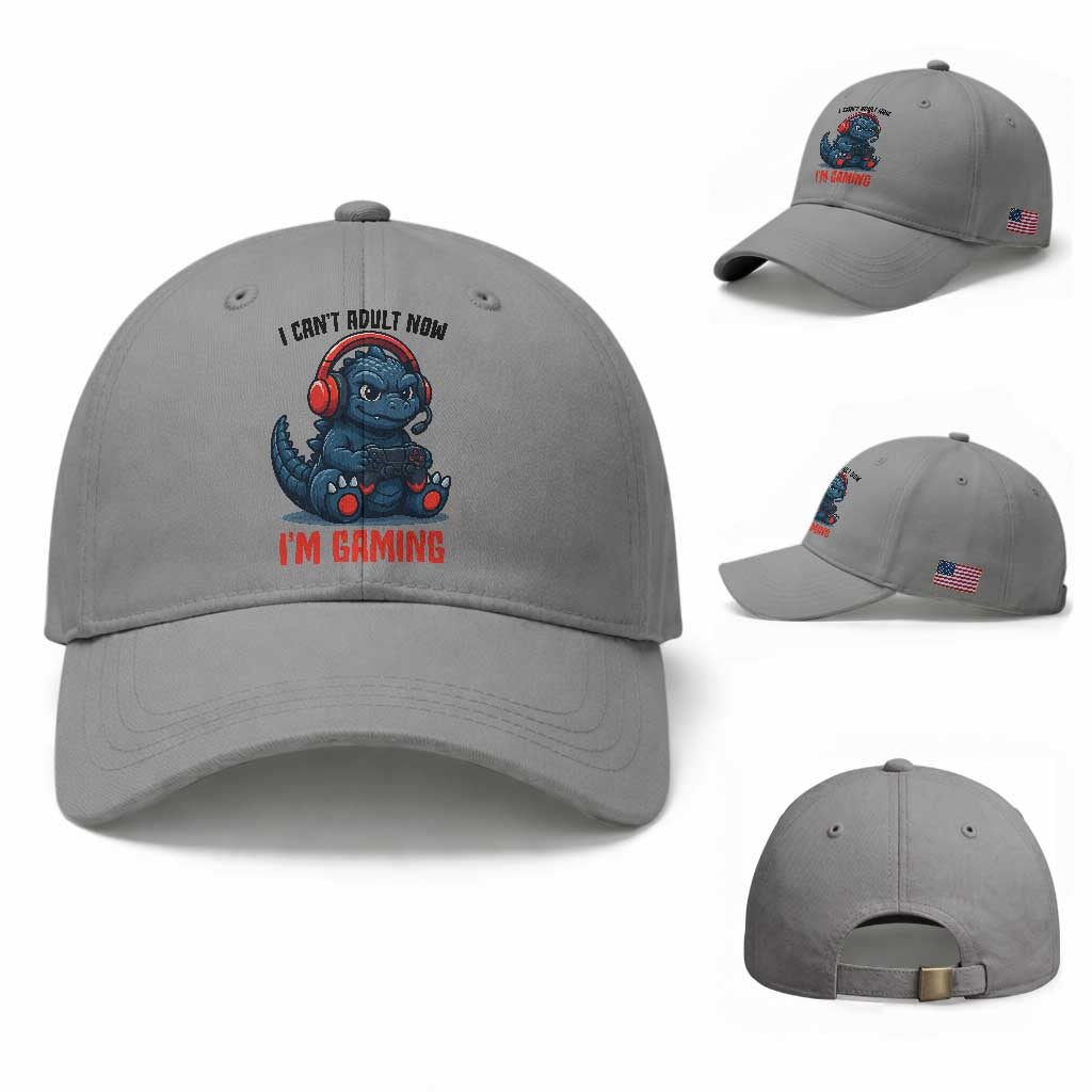 I Cant Adult Now Im Gaming Baseball Cap Funny Monster Playing Video Game