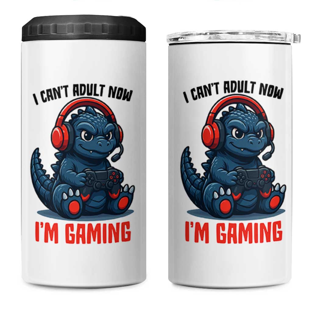 I Cant Adult Now Im Gaming 4 in 1 Can Cooler Tumbler Funny Monster Playing Video Game