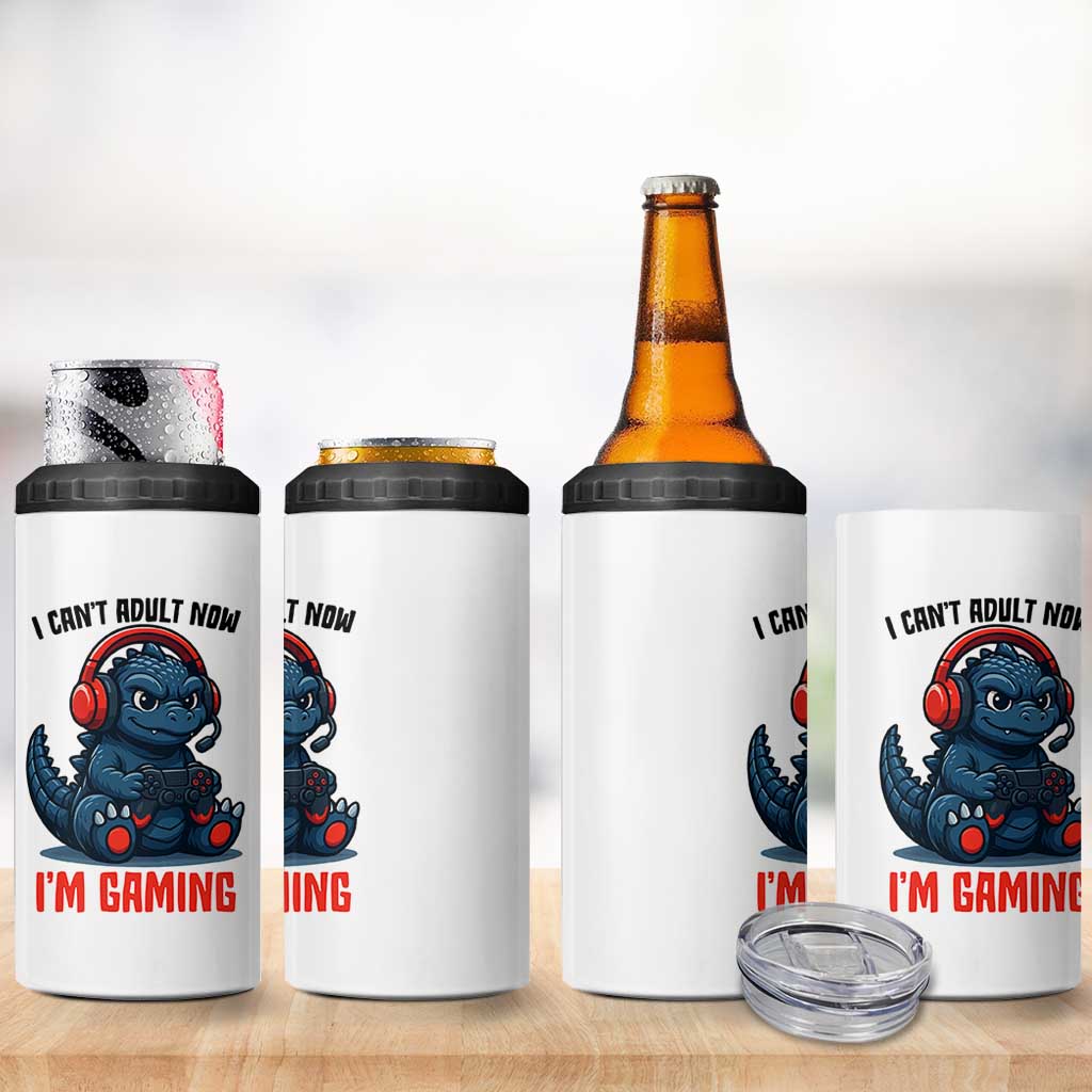 I Cant Adult Now Im Gaming 4 in 1 Can Cooler Tumbler Funny Monster Playing Video Game
