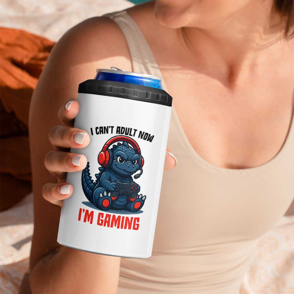 I Cant Adult Now Im Gaming 4 in 1 Can Cooler Tumbler Funny Monster Playing Video Game