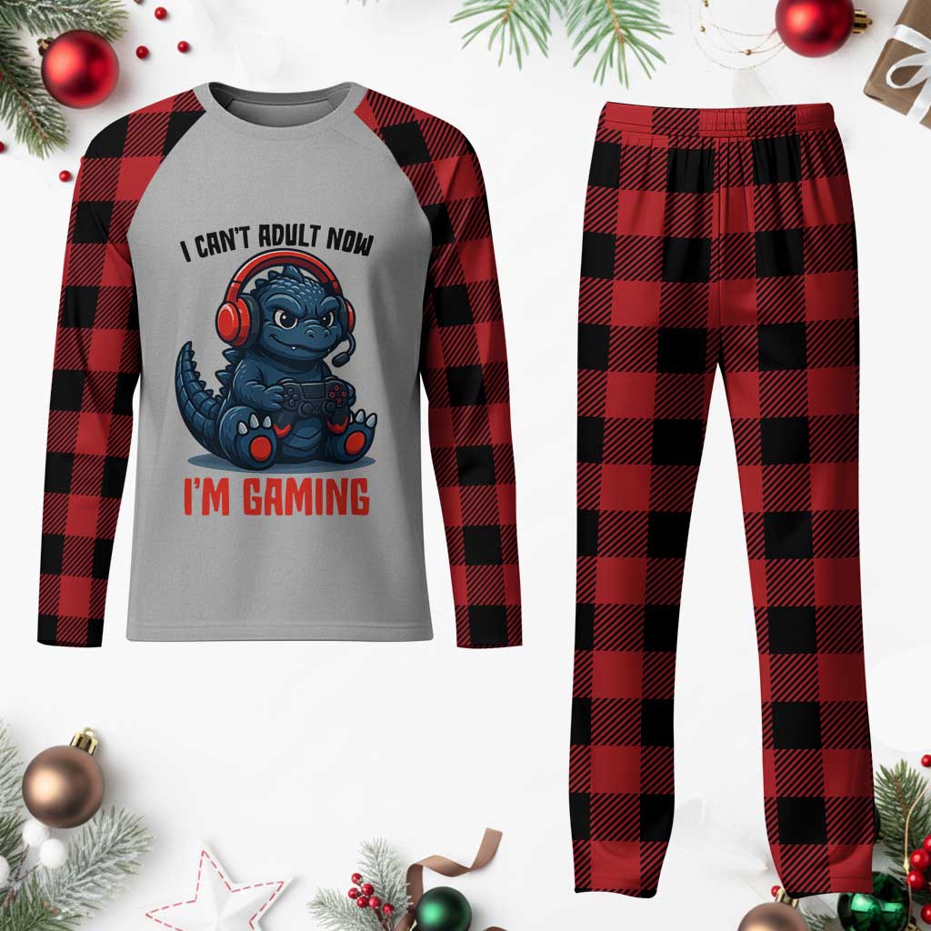 I Cant Adult Now Im Gaming Plaid Pajama Set Funny Monster Playing Video Game - Wonder Print Shop