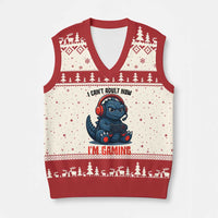 I Cant Adult Now Im Gaming V-Neck Knit Sweater Vest Funny Monster Playing Video Game - Wonder Print Shop