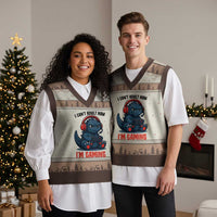 I Cant Adult Now Im Gaming V-Neck Knit Sweater Vest Funny Monster Playing Video Game - Wonder Print Shop