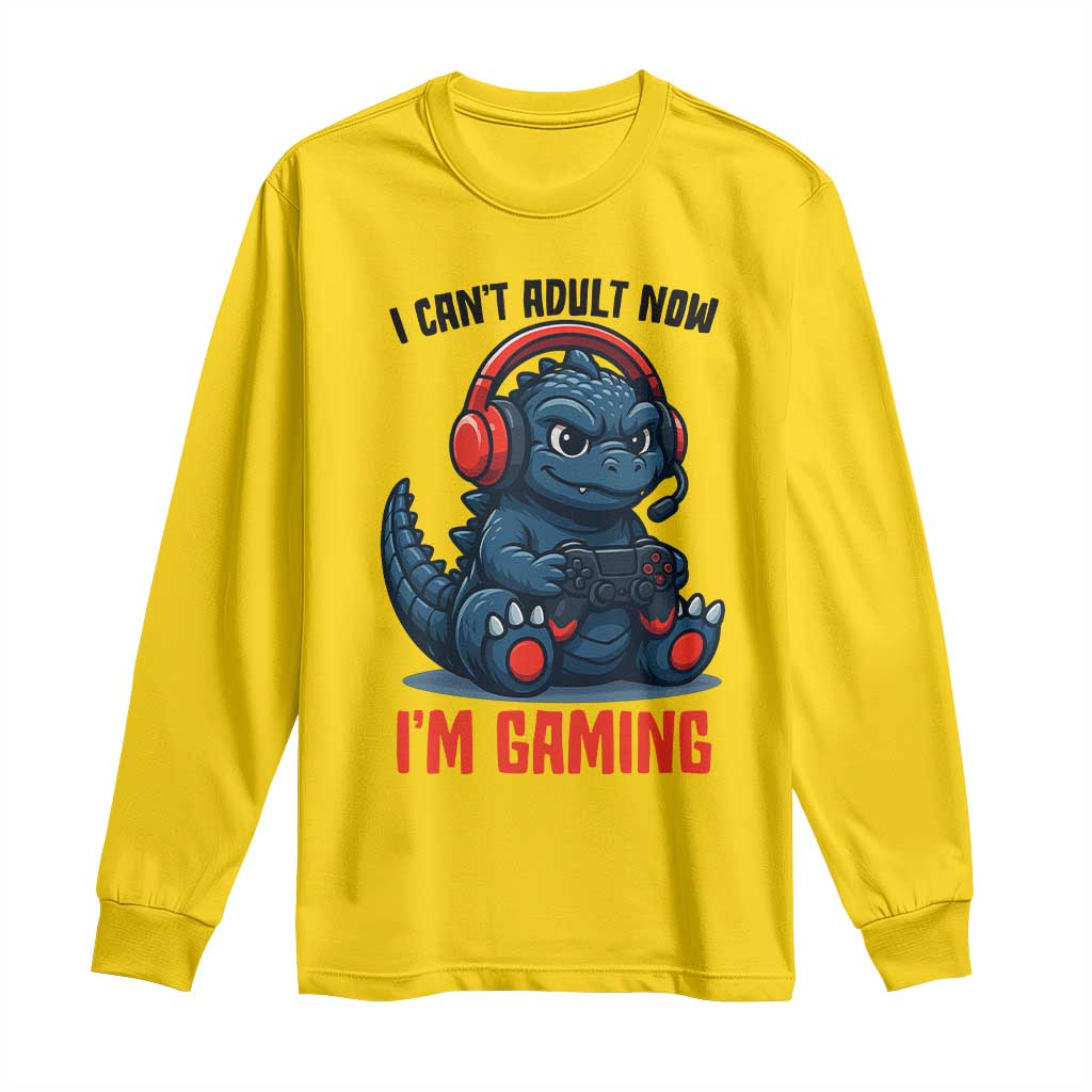 I Cant Adult Now Im Gaming Long Sleeve Shirt Funny Monster Playing Video Game - Wonder Print Shop