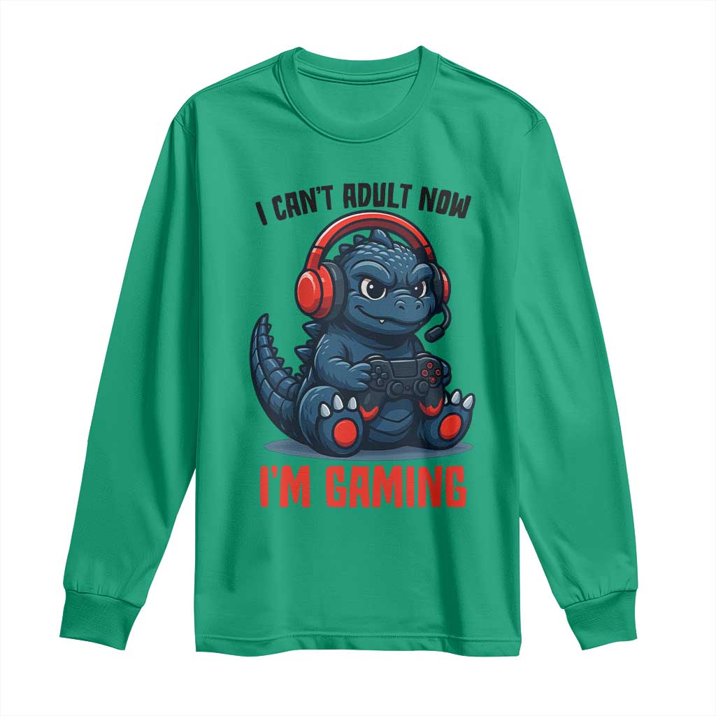 I Cant Adult Now Im Gaming Long Sleeve Shirt Funny Monster Playing Video Game - Wonder Print Shop