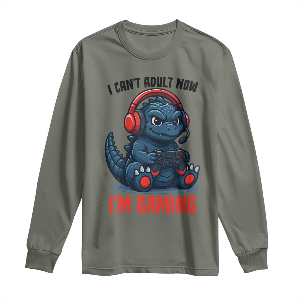 I Cant Adult Now Im Gaming Long Sleeve Shirt Funny Monster Playing Video Game - Wonder Print Shop