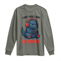 I Cant Adult Now Im Gaming Long Sleeve Shirt Funny Monster Playing Video Game - Wonder Print Shop