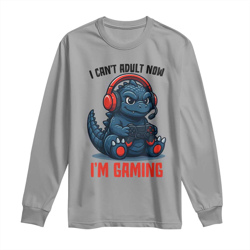 I Cant Adult Now Im Gaming Long Sleeve Shirt Funny Monster Playing Video Game - Wonder Print Shop