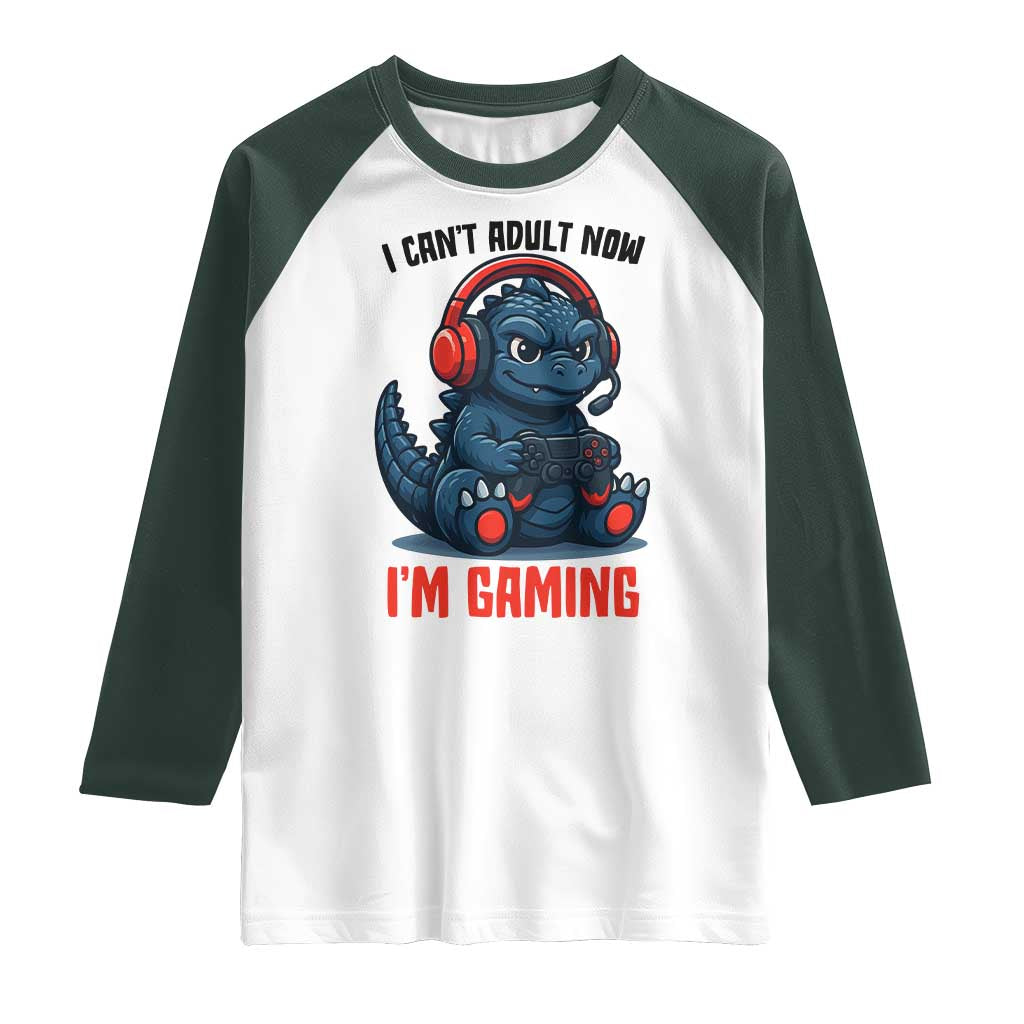 I Cant Adult Now Im Gaming Raglan Shirt Funny Monster Playing Video Game - Wonder Print Shop