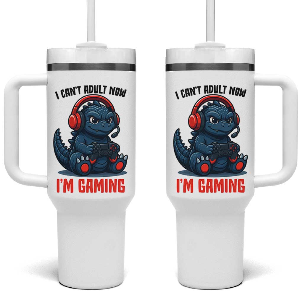 I Cant Adult Now Im Gaming Tumbler With Handle Funny Monster Playing Video Game