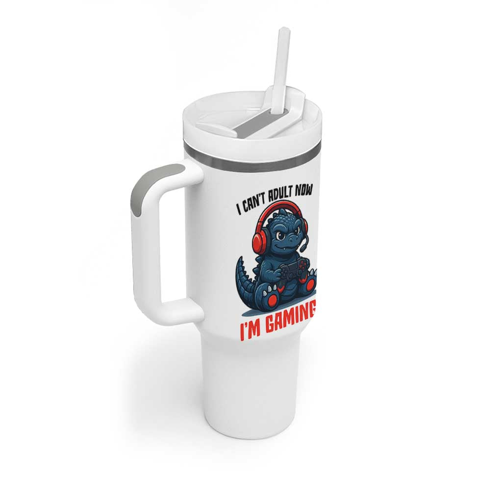 I Cant Adult Now Im Gaming Tumbler With Handle Funny Monster Playing Video Game